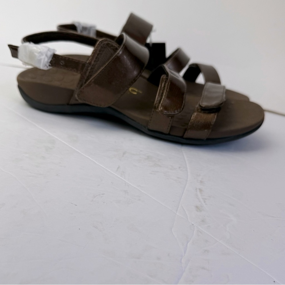 Vionic NEW Teagan 3 Strap Patent Bronze Faux Leather Adjustable Sandals Slides 8 - Picture 2 of 16